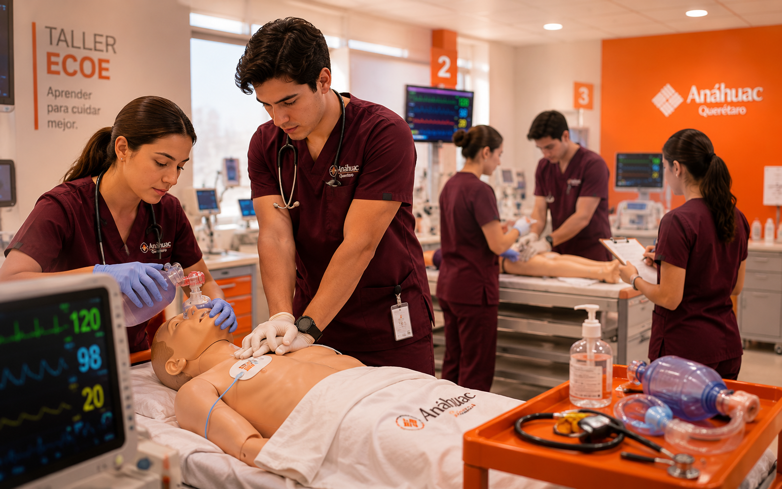 Taller práctico ECOE de simulación clínica con estudiantes en estaciones de trabajo